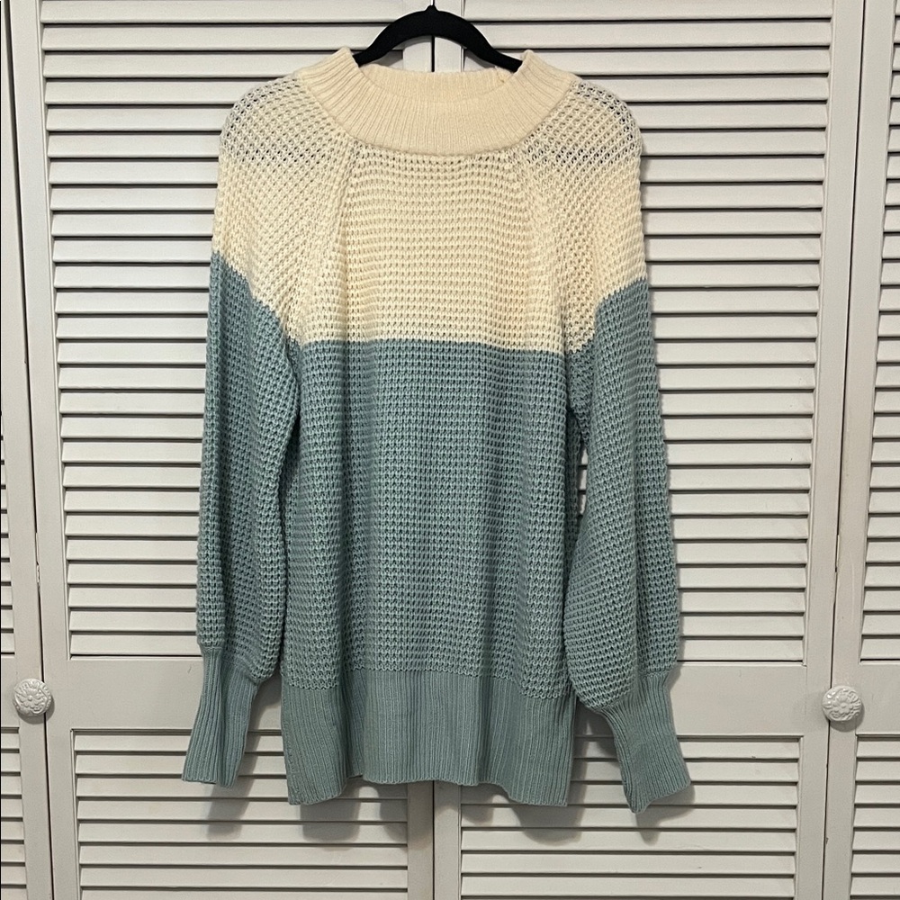 Easel Knit Sweater - Cream and Blue NWOT
